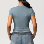 Cross-border double-sided nylon casual tight-fitting quick-drying Pilates top yoga wear short-sleeved running fitness sports T-shirt