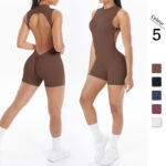 Cross-border European and American new beautiful back vest pleated buttocks short jumpsuit sports running fitness one-piece yoga suit