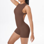 Cross-border European and American new beautiful back vest pleated buttocks short jumpsuit sports running fitness one-piece yoga suit