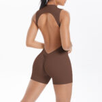 Cross-border European and American new beautiful back vest pleated buttocks short jumpsuit sports running fitness one-piece yoga suit