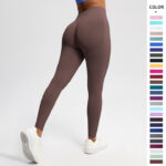 Cross-border European and American peach seamless solid color three-section waist hip-raising high-waist yoga wear sports running fitness yoga pants for women