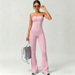 Cross-border European and American style seamless suspenders and flared trousers jumpsuit to tighten waist and lift hips for sports fitness tight-fitting yoga wear