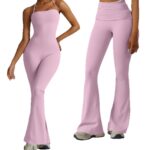 Cross-border European and American style seamless suspenders and flared trousers jumpsuit to tighten waist and lift hips for sports fitness tight-fitting yoga wear