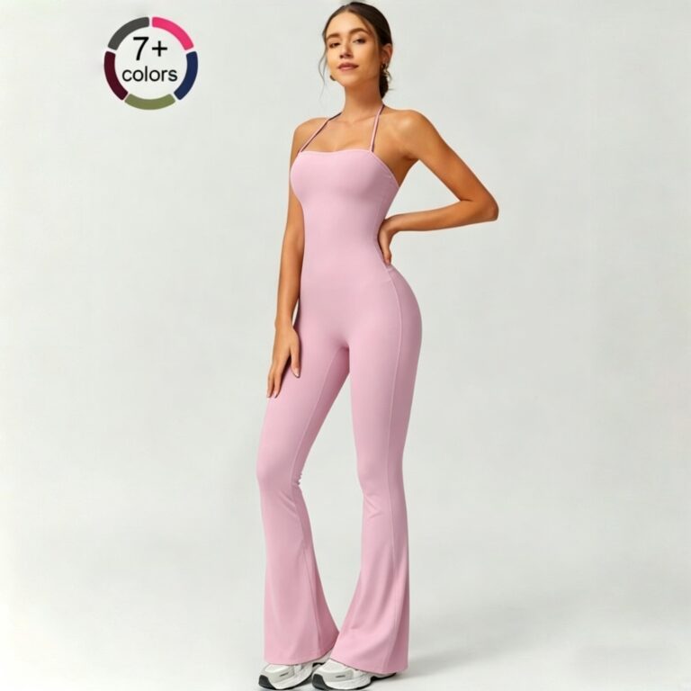 Cross-border European and American style seamless suspenders and flared trousers jumpsuit to tighten waist and lift hips for sports fitness tight-fitting yoga wear