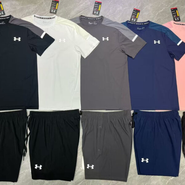 Cross-border high-quality U/A summer sports suit European and American elastic quick-drying ice silk short suit versatile for fitness training