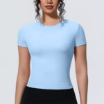 Cross-border new sports nude waist slimming short-sleeved breathable yoga wear T-shirt running training fitness tops for women