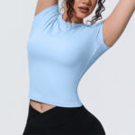 Cross-border new sports nude waist slimming short-sleeved breathable yoga wear T-shirt running training fitness tops for women