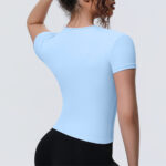 Cross-border new sports nude waist slimming short-sleeved breathable yoga wear T-shirt running training fitness tops for women