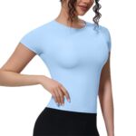 Cross-border new sports nude waist slimming short-sleeved breathable yoga wear T-shirt running training fitness tops for women