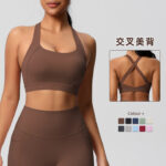 Cross-border new style yoga brushed vest sports bra shockproof high-intensity Pilates running fitness yoga clothing