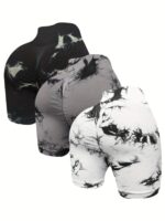 Cross-border seamless high-elastic tie-dye quick-drying sports shorts for women summer outdoor running fitness high-waisted slimming yoga pants