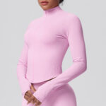 Cross-border seamless solid color tight-fitting high-elastic breathable stand-up collar zipper jacket sports running fitness yoga wear tops for women
