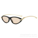 European and American cat-eye sunglasses for women, high-end oval metal ins trend fashion street photography sunglasses wholesale