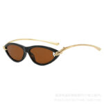 European and American cat-eye sunglasses for women, high-end oval metal ins trend fashion street photography sunglasses wholesale