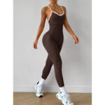 European and American popular contrasting color sling outdoor sports jumpsuit sleeveless quick-drying threaded tight fitness seamless yoga clothing