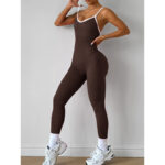 European and American popular contrasting color sling outdoor sports jumpsuit sleeveless quick-drying threaded tight fitness seamless yoga clothing