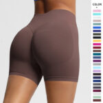 European and American seamless three-section waist fitness shorts for women high-waisted peach butt-lifting sports shorts tight-fitting quick-drying yoga shorts
