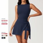 Fake two-piece anti-exposure tight-fitting sports dress with slim straps for casual fitness and beautiful back yoga tennis skirt 8793
