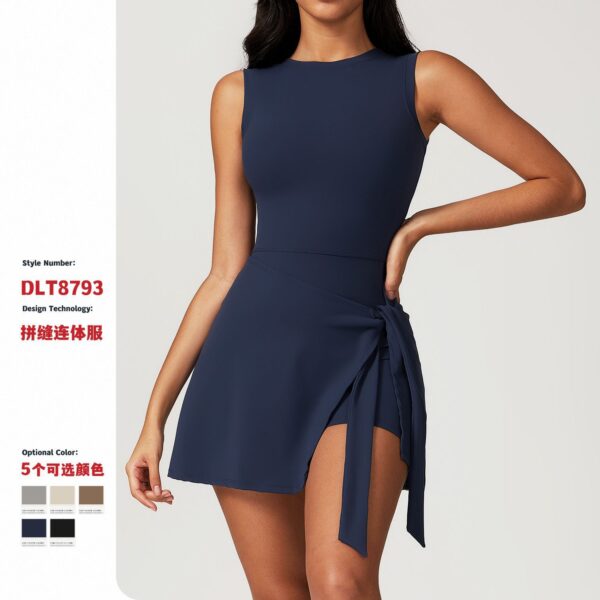 Fake two-piece anti-exposure tight-fitting sports dress with slim straps for casual fitness and beautiful back yoga tennis skirt 8793