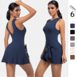 New anti-exposure tennis skirt one-piece yoga clothing vest all-in-one fitness clothing golf dress breathable women