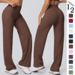 New cross-border double-sided brushed solid color high-waisted loose breathable yoga wide-leg pants running fitness yoga bell-bottom pants