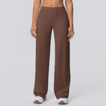 New cross-border double-sided brushed solid color high-waisted loose breathable yoga wide-leg pants running fitness yoga bell-bottom pants