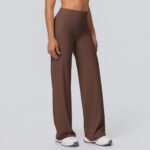 New cross-border double-sided brushed solid color high-waisted loose breathable yoga wide-leg pants running fitness yoga bell-bottom pants