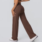 New cross-border double-sided brushed solid color high-waisted loose breathable yoga wide-leg pants running fitness yoga bell-bottom pants