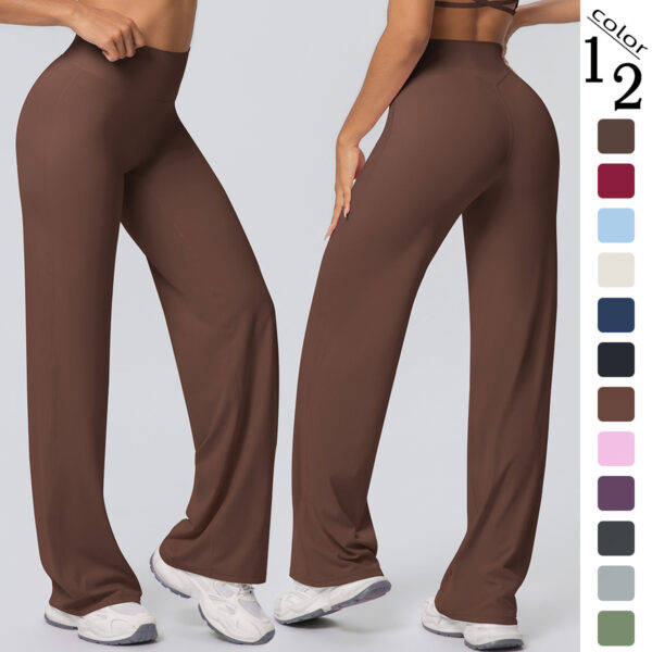 New cross-border double-sided brushed solid color high-waisted loose breathable yoga wide-leg pants running fitness yoga bell-bottom pants