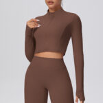 New cross-border solid color brushed zipper short long-sleeved jacket yoga wear sports running fitness yoga top for women