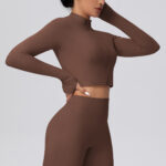 New cross-border solid color brushed zipper short long-sleeved jacket yoga wear sports running fitness yoga top for women