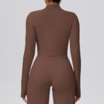 New cross-border solid color brushed zipper short long-sleeved jacket yoga wear sports running fitness yoga top for women
