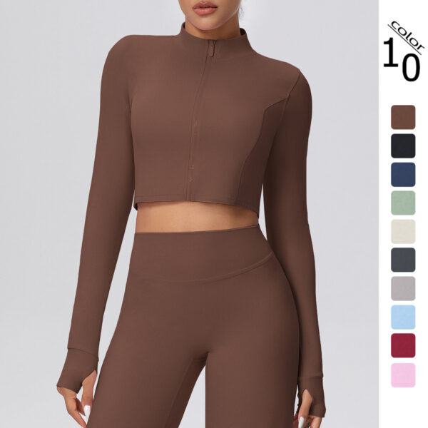 New cross-border solid color brushed zipper short long-sleeved jacket yoga wear sports running fitness yoga top for women