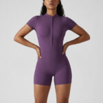 New cross-border zipper short-sleeved shorts yoga jumpsuit breathable tight high elastic sports running fitness jumpsuit