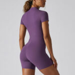 New cross-border zipper short-sleeved shorts yoga jumpsuit breathable tight high elastic sports running fitness jumpsuit
