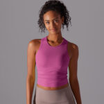 New double-sided nylon solid color tight-fitting belly-covering round-neck sports vest running fitness yoga wear long top for women