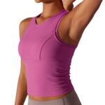 New double-sided nylon solid color tight-fitting belly-covering round-neck sports vest running fitness yoga wear long top for women