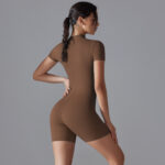 New European and American summer zipper short-sleeved shorts yoga jumpsuit for women dance fitness tight sports jumpsuit