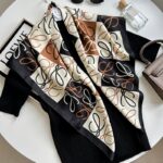 New fashionable and versatile khaki geometric print imitation silk feel curled light luxury style big brand high-end silk scarf