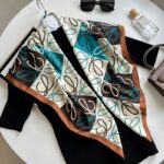 New fashionable and versatile khaki geometric print imitation silk feel curled light luxury style big brand high-end silk scarf