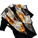 New fashionable and versatile khaki geometric print imitation silk feel curled light luxury style big brand high-end silk scarf