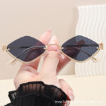 New personalized half-frame rhombus metal sunglasses for women, high-end European and American outdoor sunscreen fashion sunglasses wholesale
