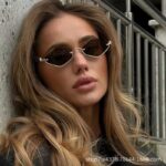 New personalized half-frame rhombus metal sunglasses for women, high-end European and American outdoor sunscreen fashion sunglasses wholesale