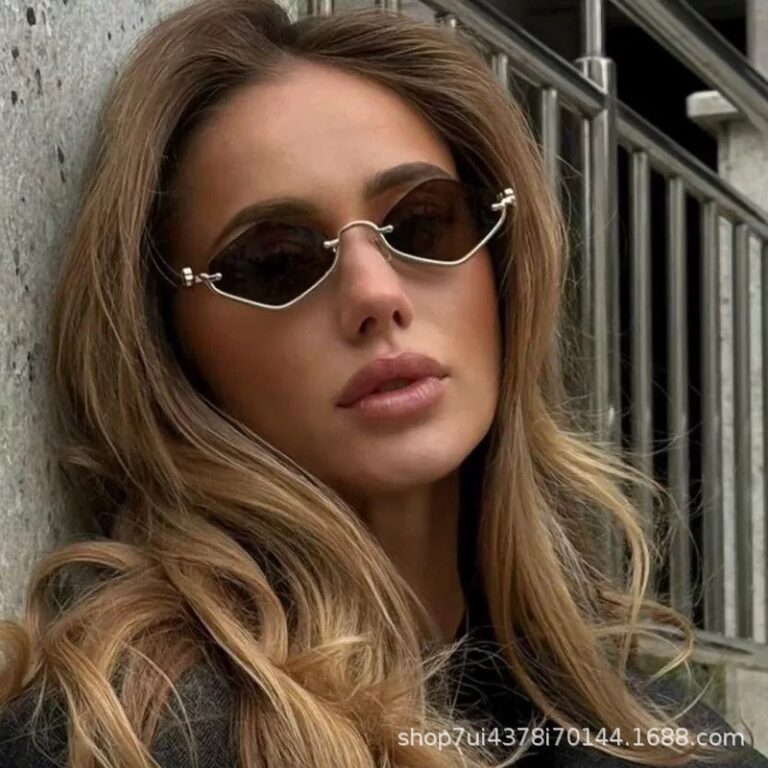 New personalized half-frame rhombus metal sunglasses for women, high-end European and American outdoor sunscreen fashion sunglasses wholesale