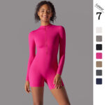 New solid color zipper open collar tight high elastic jumpsuit sports fitness running three-point jumpsuit yoga wear