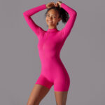New solid color zipper open collar tight high elastic jumpsuit sports fitness running three-point jumpsuit yoga wear