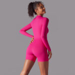 New solid color zipper open collar tight high elastic jumpsuit sports fitness running three-point jumpsuit yoga wear