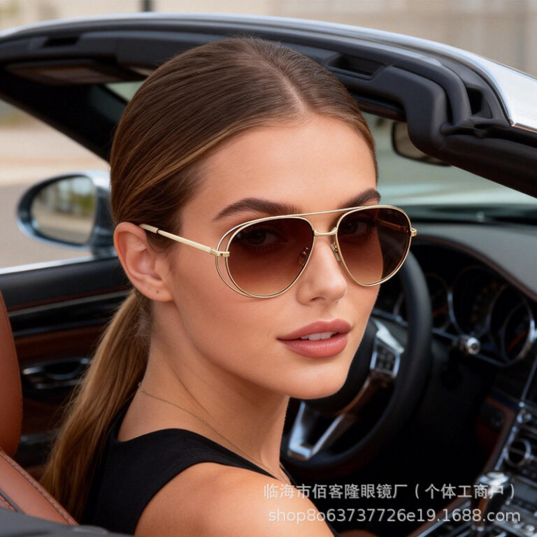 Retro round frame niche design toad mirror for men and women, classic metal sunglasses, anti-UV sun visor