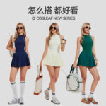 Sports tennis skirt dress half zipper sleeveless skirt women's light luxury outdoor running anti-exposure fitness suit