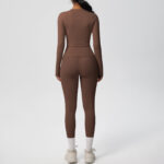 Spot cross-border double-sided brushed solid color tight training long-sleeved yoga suit sports running fitness two-piece set